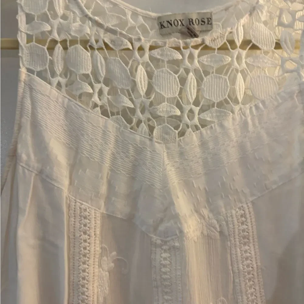 Knox Rose White Cotton Embroidered Lace Sleeveless Dress sz Small - Picture 8 of 9